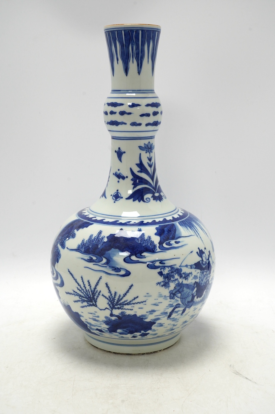 A Chinese blue and white garlic neck vase, 37cm. Condition - good